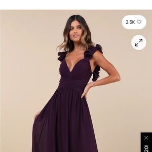 Lulus Soiree Celebration Purple Ruffled Lace-Up Maxi Dress